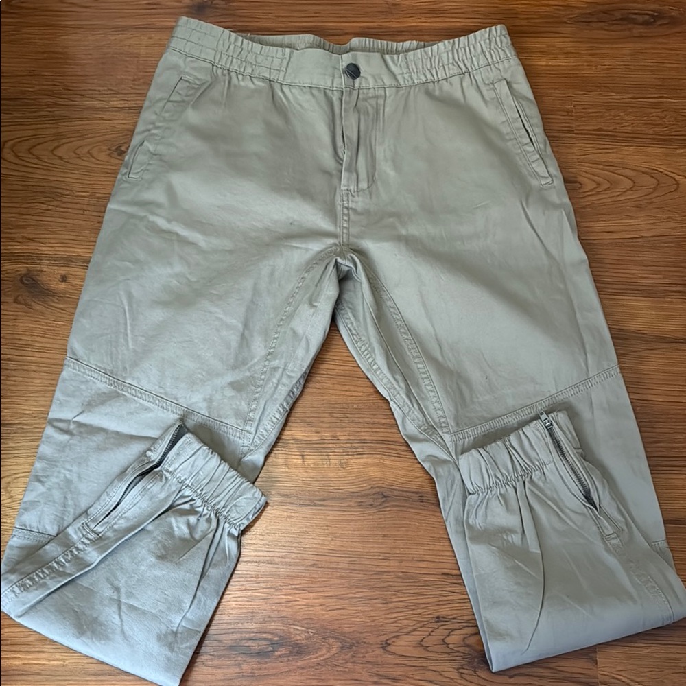 Tan Relaxed Fit Cargo Pants with Elastic Hem